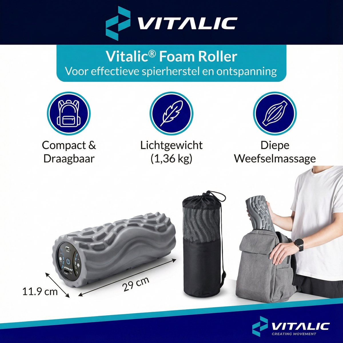 Vibrerende elektrische foam roller - Vitalic